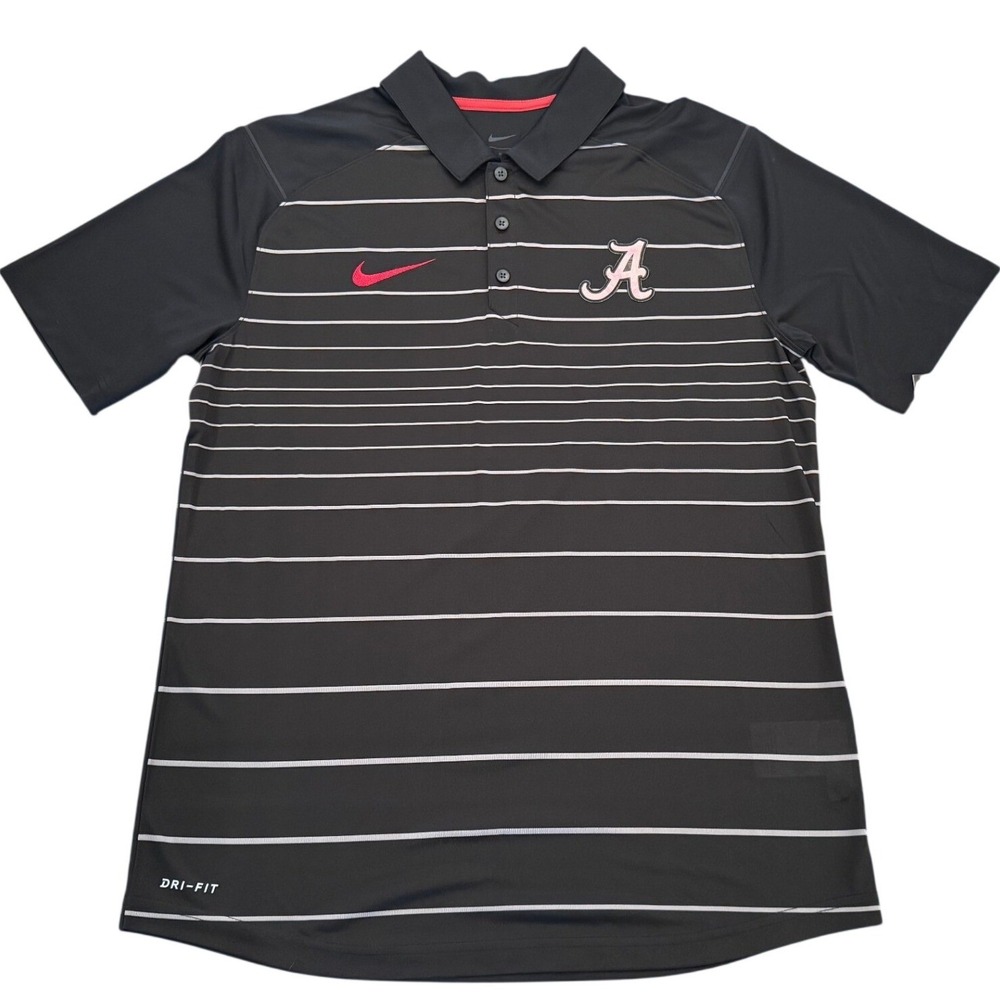 Nike Alabama Crimson Tide Dri-FIT Polo Shirt Mens Medium Black Striped Sample